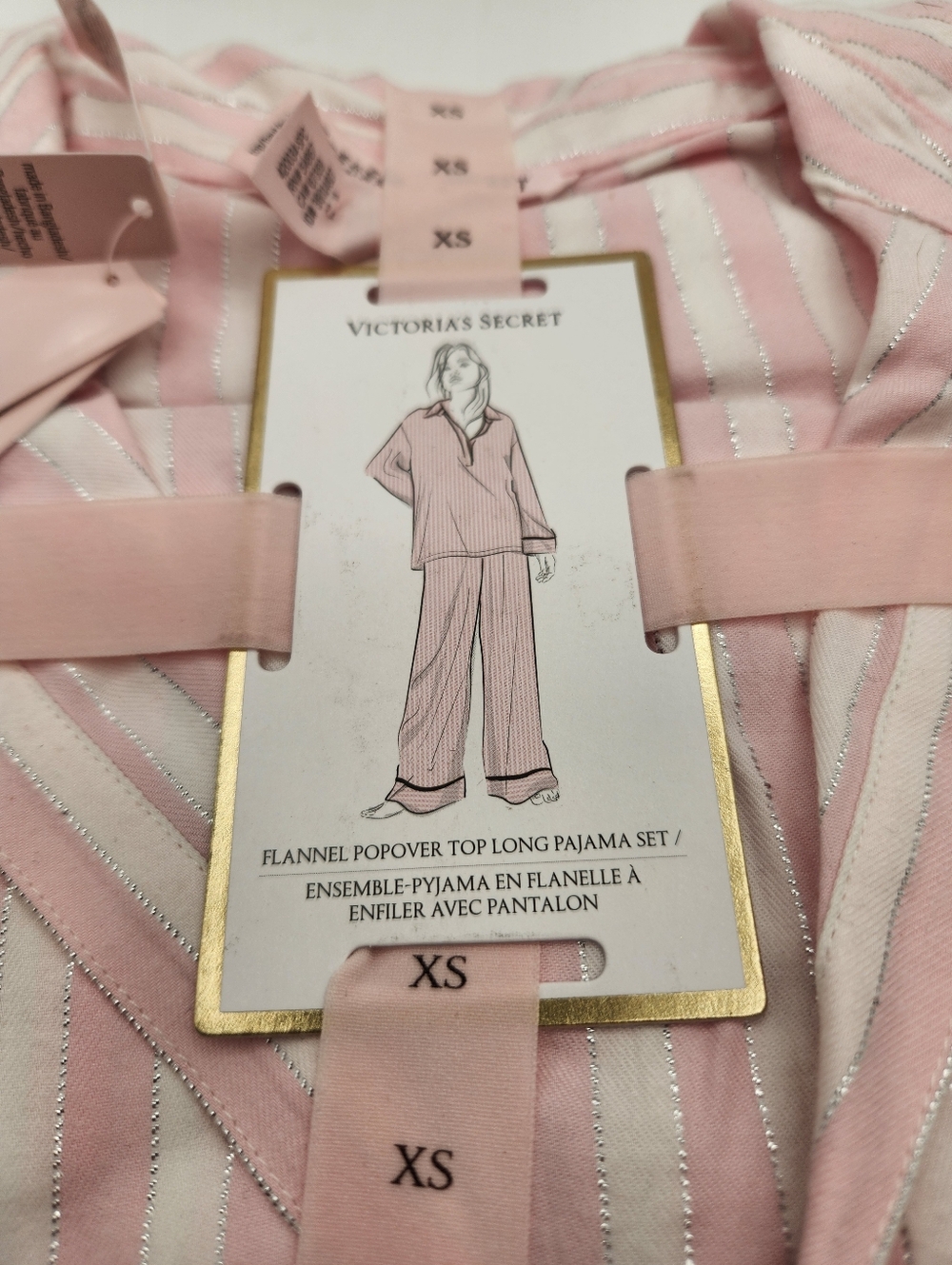 Victoria's Secret Iconic Pink & Silver Striped Flannel Pajama Set Size XS - Picture 4 of 6